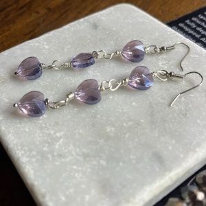 Amethyst Glass Heart Earrings